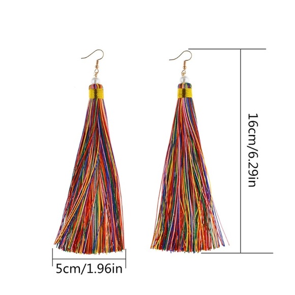 New! Bohemian Multicolored Tassel Earrings - Picture 7 of 7